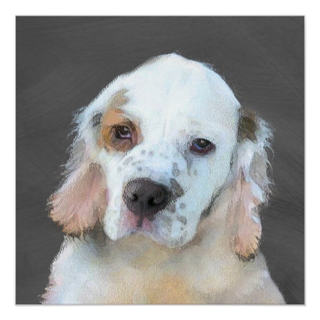 Clumber Spaniel Painting - Cute Original Dog Art Poster (Front)