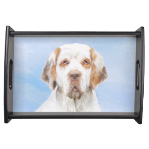 Clumber Spaniel Painting - Cute Original Dog Art Serving Tray