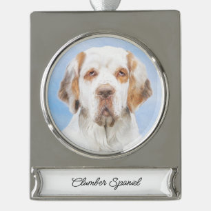 Clumber Spaniel Painting - Cute Original Dog Art Silver Plated Banner Ornament