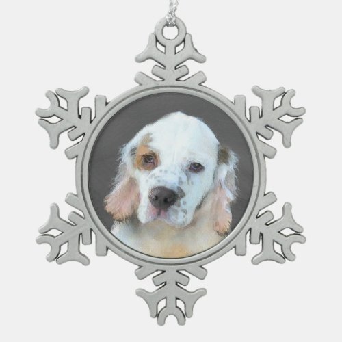 Clumber Spaniel Painting _ Cute Original Dog Art Snowflake Pewter Christmas Ornament