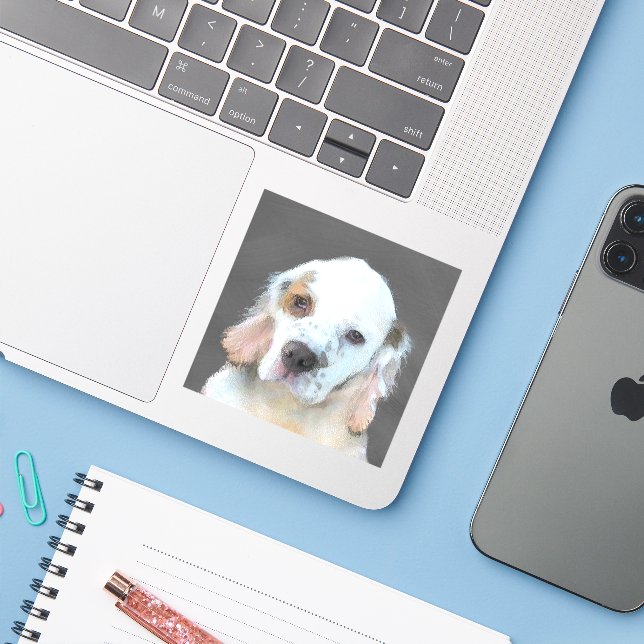 Clumber Spaniel Painting - Cute Original Dog Art Sticker (Laptop w/ iPhone)