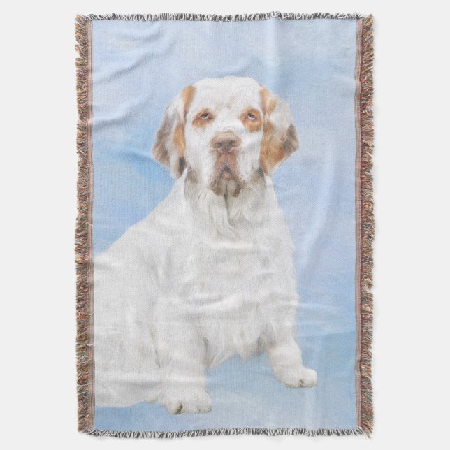 Clumber Spaniel Painting - Cute Original Dog Art Throw Blanket (Front Vertical)