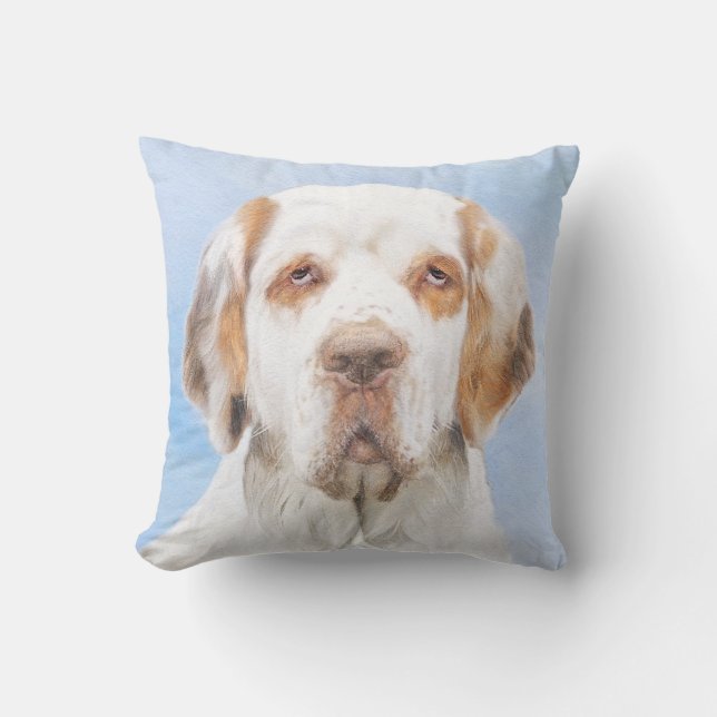 Clumber Spaniel Painting - Cute Original Dog Art Throw Pillow (Front)