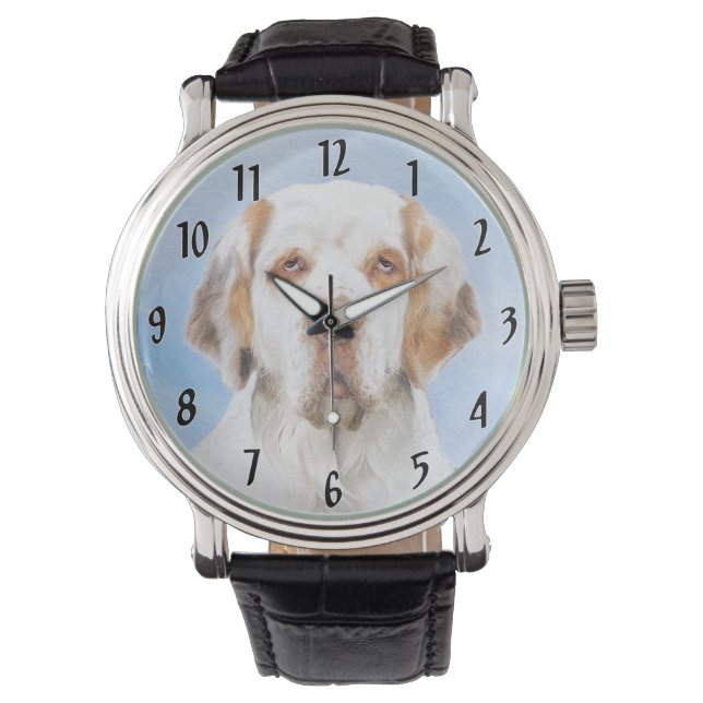 Clumber Spaniel Painting - Cute Original Dog Art Watch (Front)