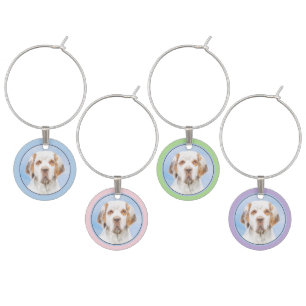 Clumber Spaniel Painting - Cute Original Dog Art Wine Charm