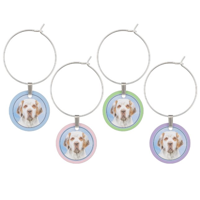 Clumber Spaniel Painting - Cute Original Dog Art Wine Charm (Staggered)