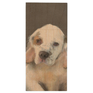 Clumber Spaniel Painting - Cute Original Dog Art Wood USB Flash Drive