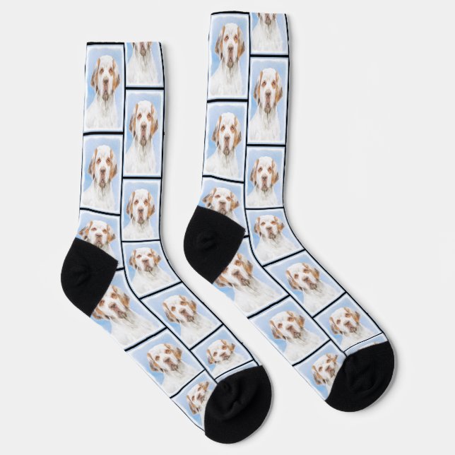 Clumber Spaniel Painting Cute Original Pet Dog Art Socks (Right)
