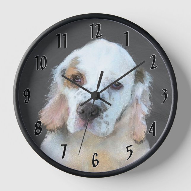 Clumber Spaniel Puppy Painting - Original Dog Art Clock (Front)