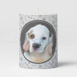 Clumber Spaniel Puppy Painting - Original Dog Art Pillar Candle