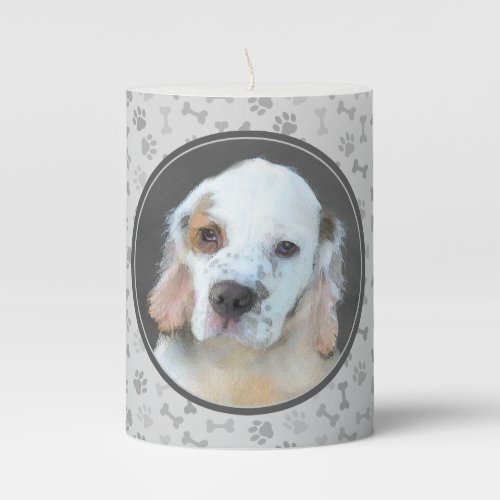 Clumber Spaniel Puppy Painting _ Original Dog Art Pillar Candle