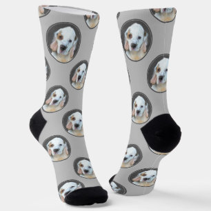 Clumber Spaniel Puppy Painting Original Dog Art Socks