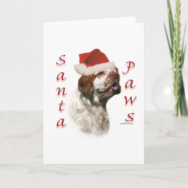 Clumber Spaniel Santa Paws Holiday Card (Front)