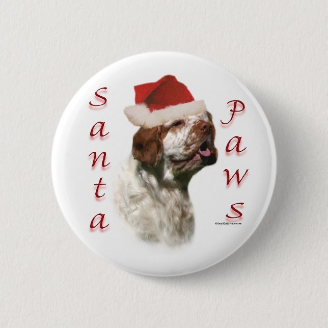 Clumber Spaniel Santa Paws Pinback Button (Front)