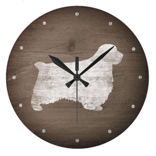 Clumber Spaniel Silhouette Rustic Style Large Clock