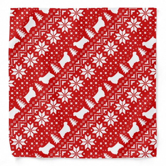 Clumber Spaniel Silhouettes Christmas Pattern Red Bandana (Front)