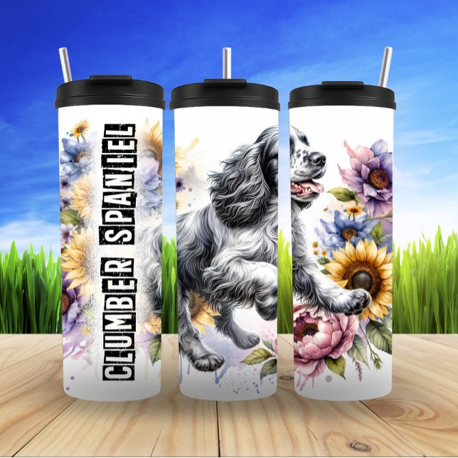 Clumber Spaniel's Joyful Floral Dash Thermal Tumbler (Creator Uploaded)