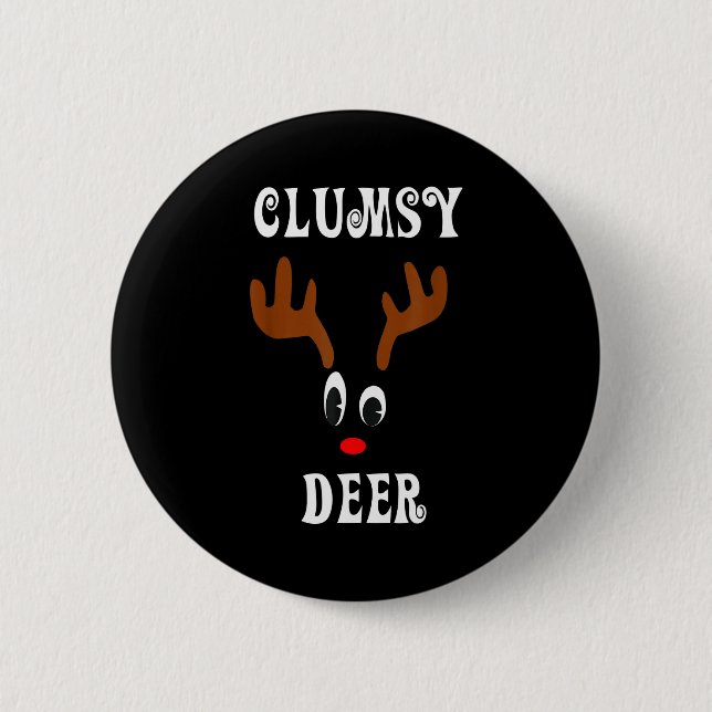 Clumsy Christmas Reindeer Angler Hunt Deer Elk  Button (Front)