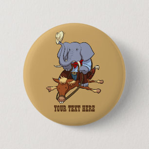 Clumsy Cowboy Elephant Funny Horse Rider Cartoon Button