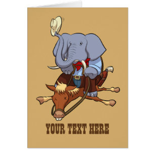 Clumsy Cowboy Elephant Funny Horse Rider Cartoon Cards