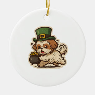 Clumsy Shih Tzu Leprechaun St.Patrick's Day Ceramic Ornament