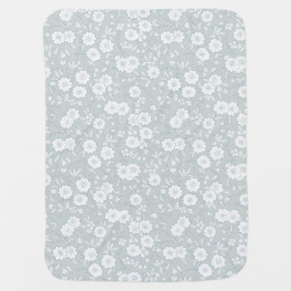 Cluster Flower Vines Block Print Floral in Mint Baby Blanket