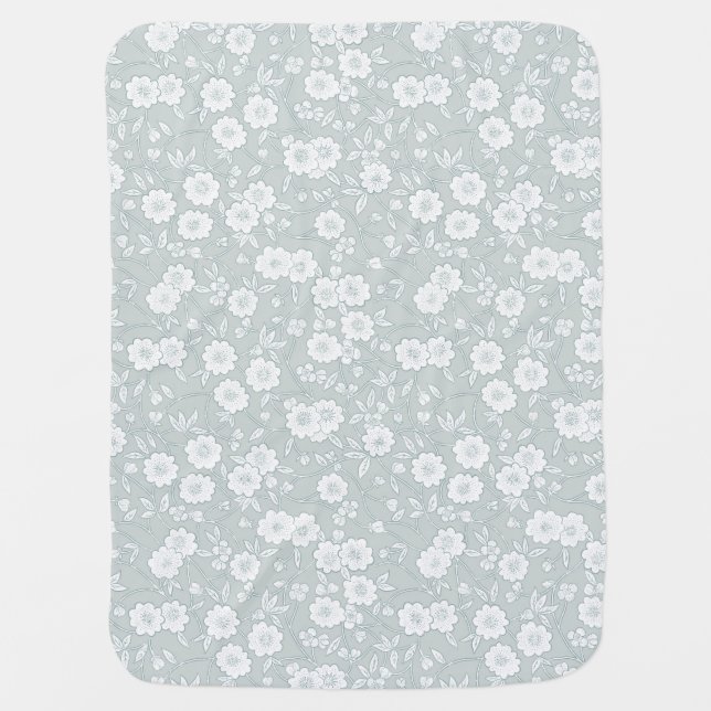 Cluster Flower Vines Block Print Floral in Mint Baby Blanket (Front)