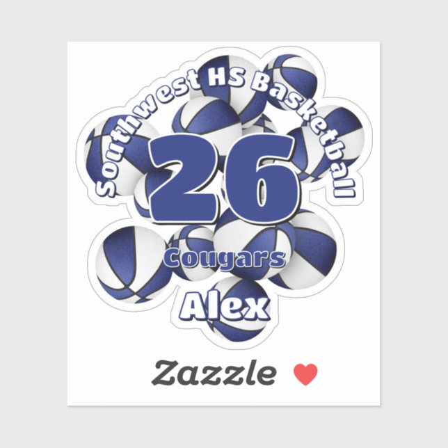 cluster of blue team colors basketballs kids name sticker (Sheet)