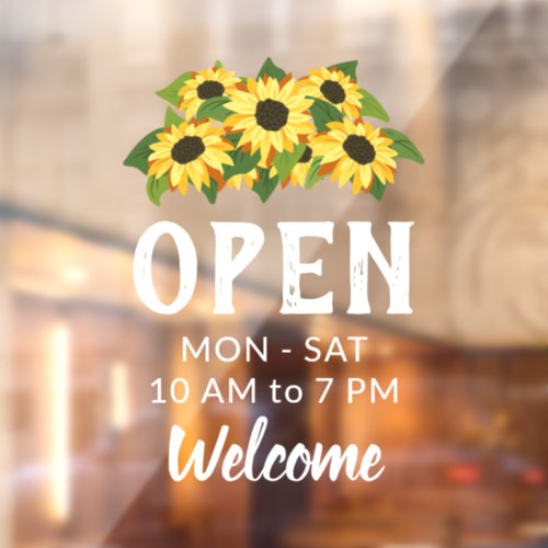 Cluster of Bright Sunflowers Open Hours Welcome Window Cling