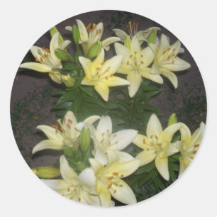 Cluster of Creamy White Lilies on Dark Background Classic Round Sticker