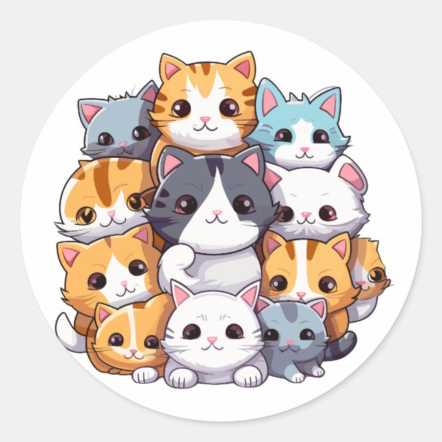 Cluster of Cute Cats Classic Round Sticker (Front)