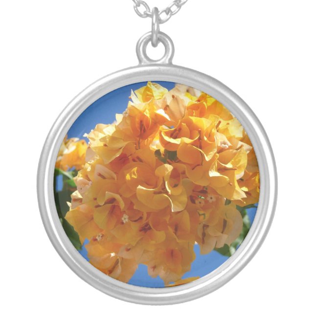 Cluster of Golden Bougainvillea Floral Silver Plated Necklace (Front)