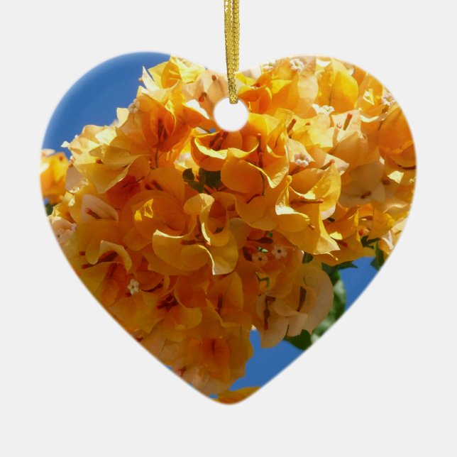 Cluster of Golden Bougainvillea Tropical Floral Ceramic Ornament (Front)