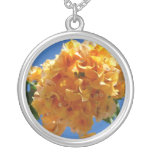 Cluster of Golden Bougainvillea Tropical Floral Silver Plated Necklace