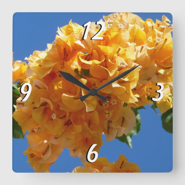 Cluster of Golden Bougainvillea Tropical Floral Square Wall Clock (Front)