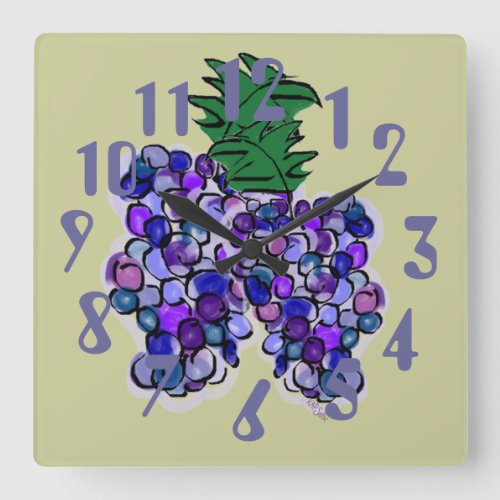 Cluster of Grapes sage Square Wall Clock