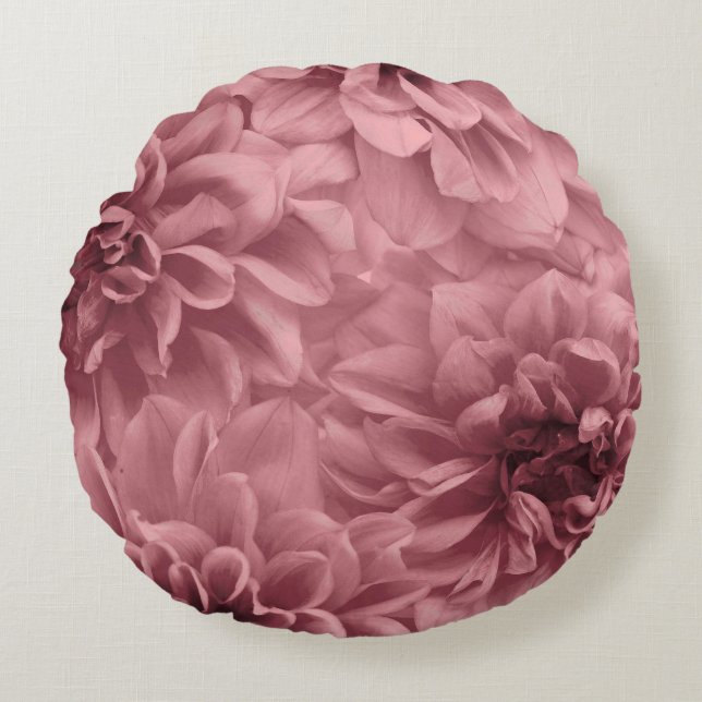 Cluster of ight Mauve Dahlias Floral Round Pillow (Front)