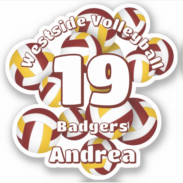 cluster of maroon gold volleyballs w team name sticker (Front)
