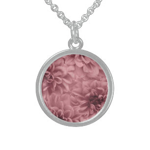 Cluster of Mauve Dahlias Floral Sterling Silver Necklace