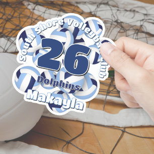 cluster of navy light blue volleyballs team name sticker