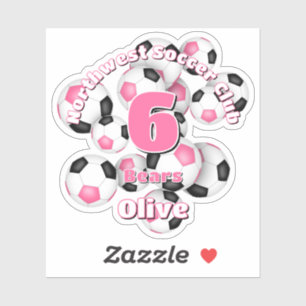 cluster of pink black soccer balls team name sticker