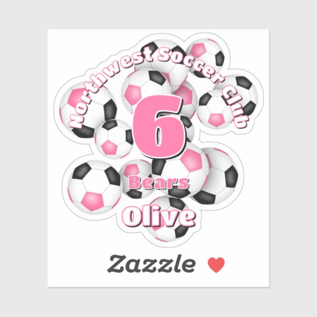 cluster of pink black soccer balls team name sticker (Sheet)