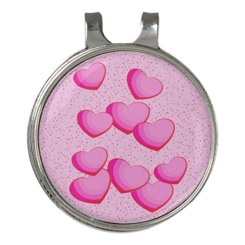 Cluster of Pretty Vibrant Pink Hearts on Dots Golf Hat Clip