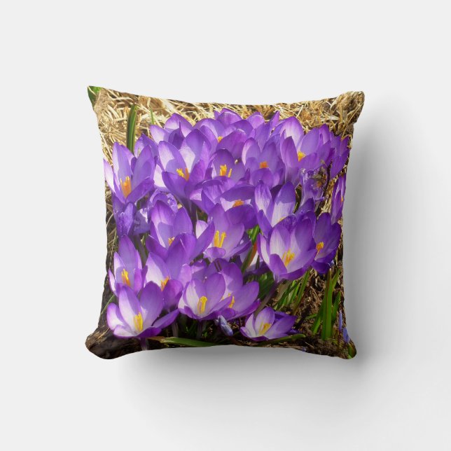 Cluster of Purple Crocuses Spring Floral Throw Pillow (Front)