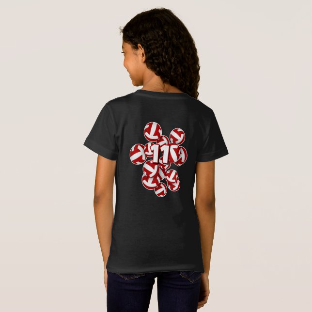 cluster of red volleyballs custom athlete name T-Shirt (Back Full)