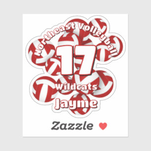 cluster of red white volleyballs team name sticker
