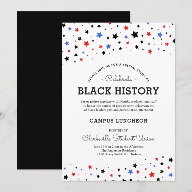 Cluster of Stars | Black History Event RWBB White Invitation (Front/Back)