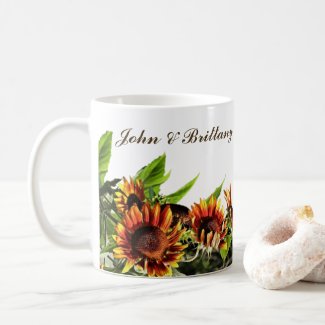 Cluster of Sunflowers, Orange Gold Yellow Floral Coffee Mug