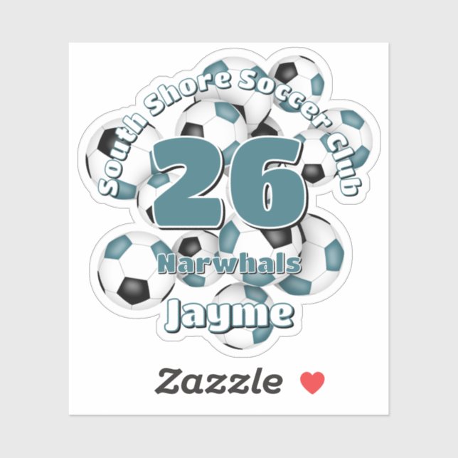 cluster of teal black soccer balls team colors sticker (Sheet)
