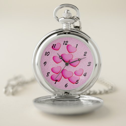 Cluster of Vibrant Hearts on Dots Shades of Pink Pocket Watch